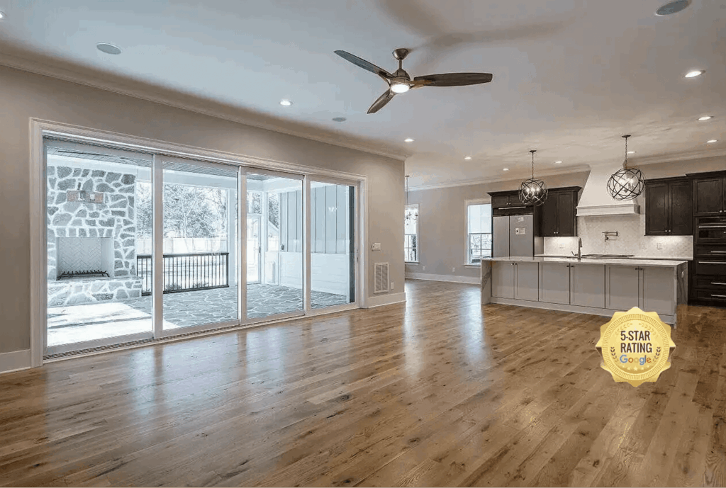 kitchen and living space with hardwood floors nc
